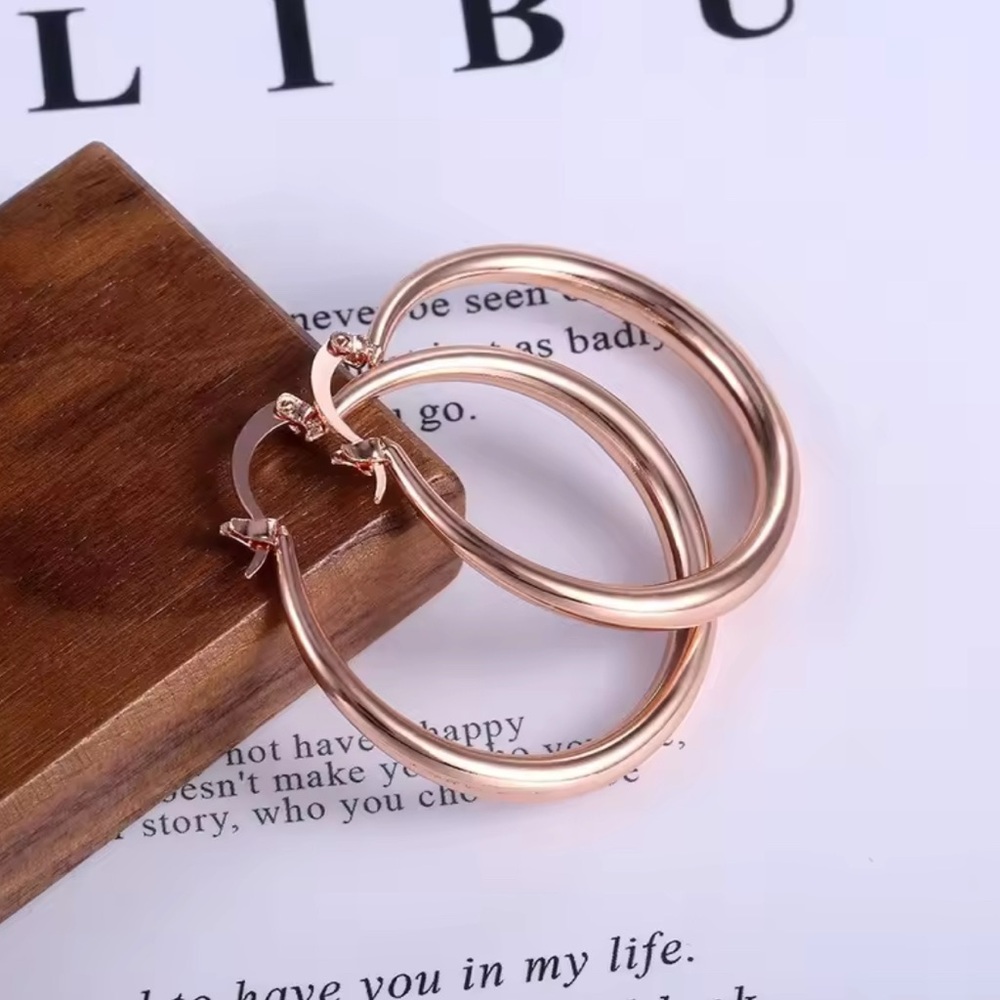 Rose Gold Hoop Earrings for Women - Classic Polished Hoops
